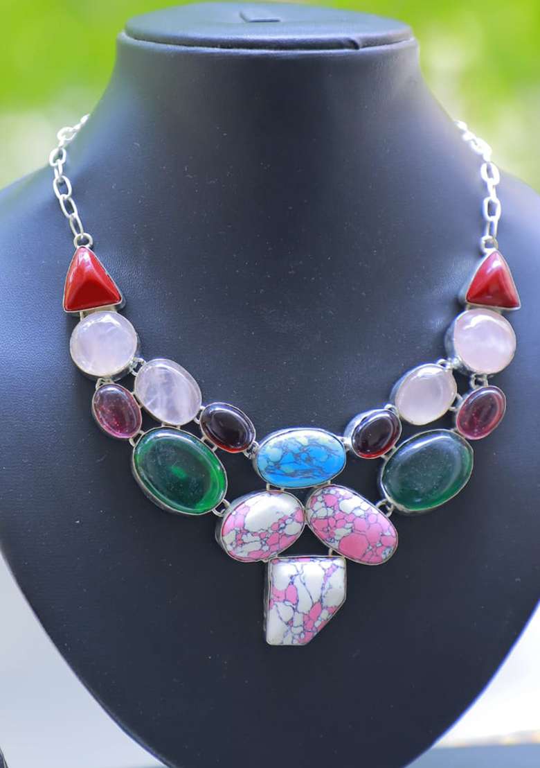Denim Blue Denim Fabric Solid Necklace - Indya