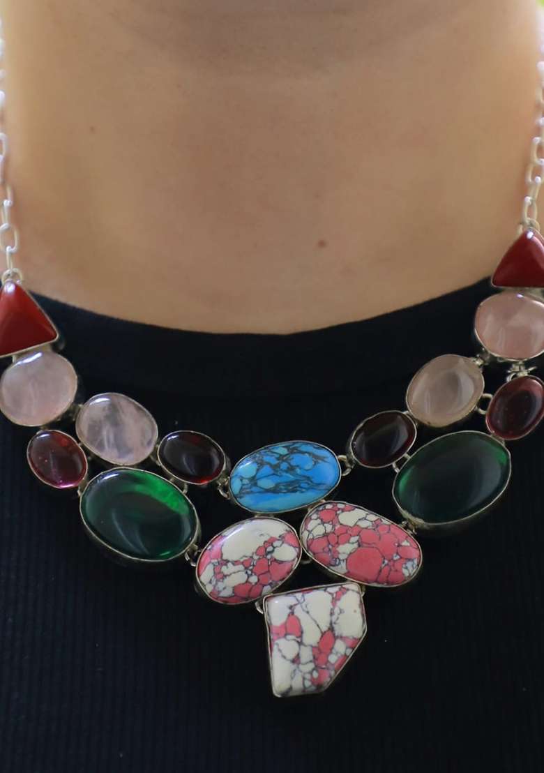 Denim Blue Denim Fabric Solid Necklace - Indya