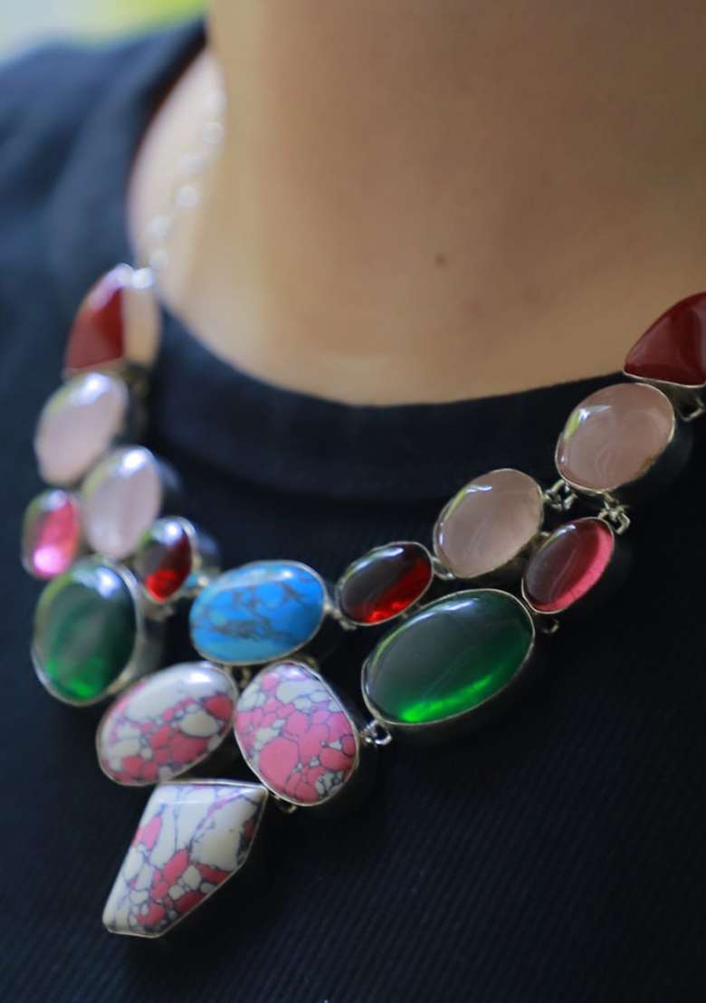 Denim Blue Denim Fabric Solid Necklace - Indya
