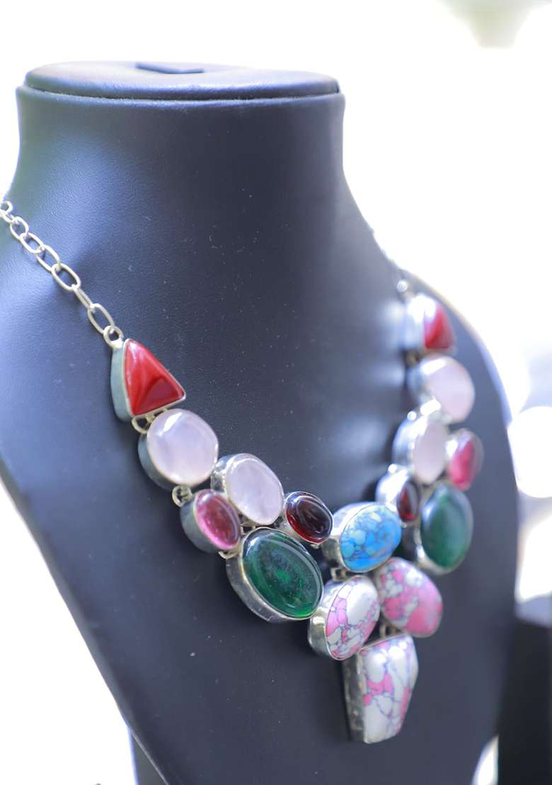 Denim Blue Denim Fabric Solid Necklace - Indya
