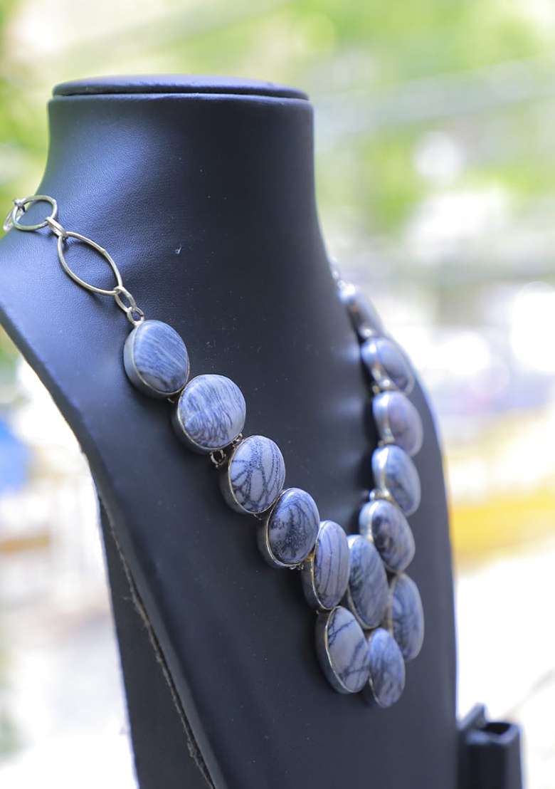 Black And Multi Velvet Embroidered Necklace - Indya