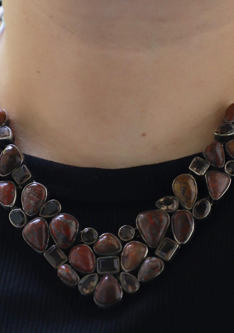 Black Shimmer Fabric Embroidered Necklace