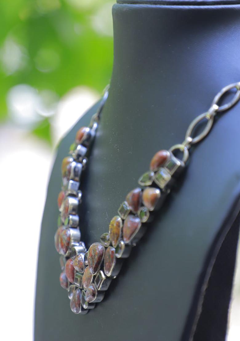 Black Shimmer Fabric Embroidered Necklace