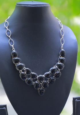 Black Rexin Embroidered Necklace