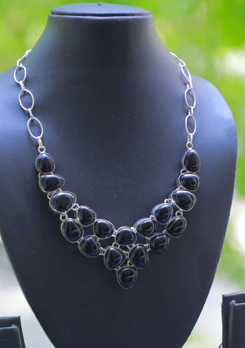Black Rexin Embroidered Necklace - Indya