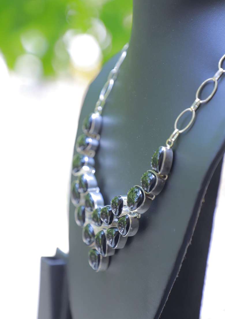 Black Rexin Embroidered Necklace - Indya