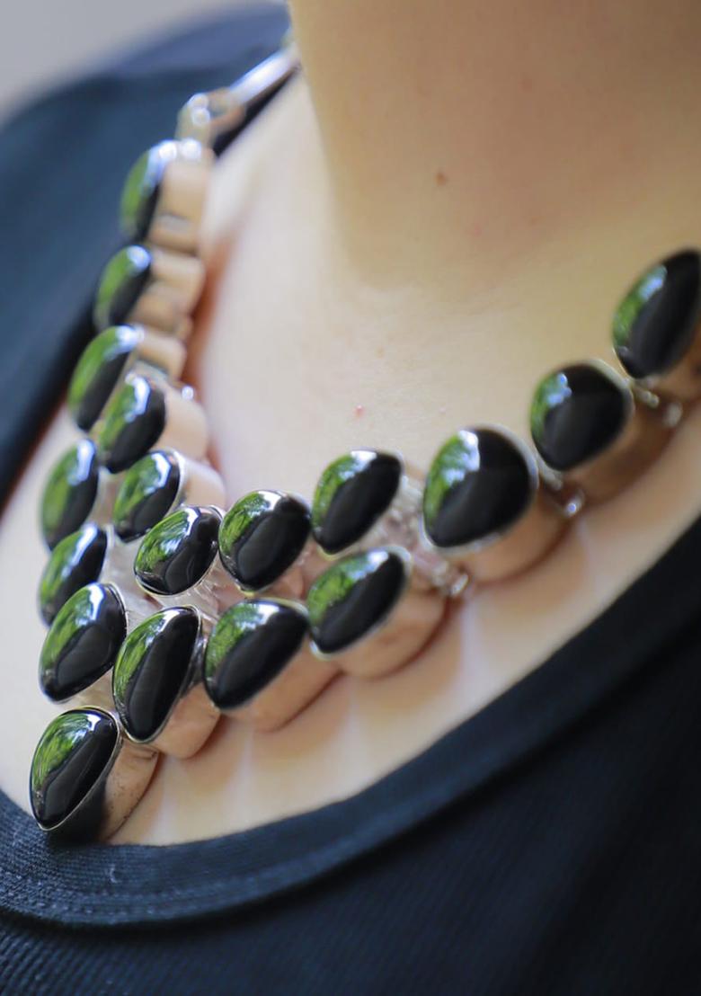 Black Rexin Embroidered Necklace - Indya