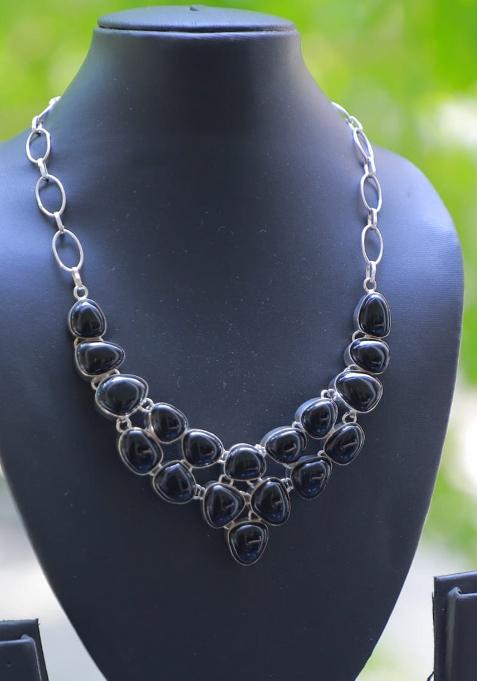 Black Rexin Embroidered Necklace