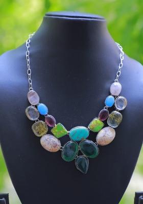 Beige Suede Embroidered Necklace