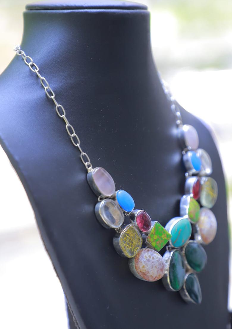 Beige Suede Embroidered Necklace - Indya