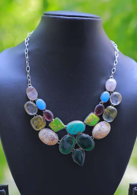 Beige Suede Embroidered Necklace