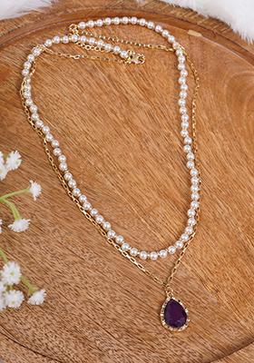 Pearl Gold Plated Teardrop Layered Necklace
