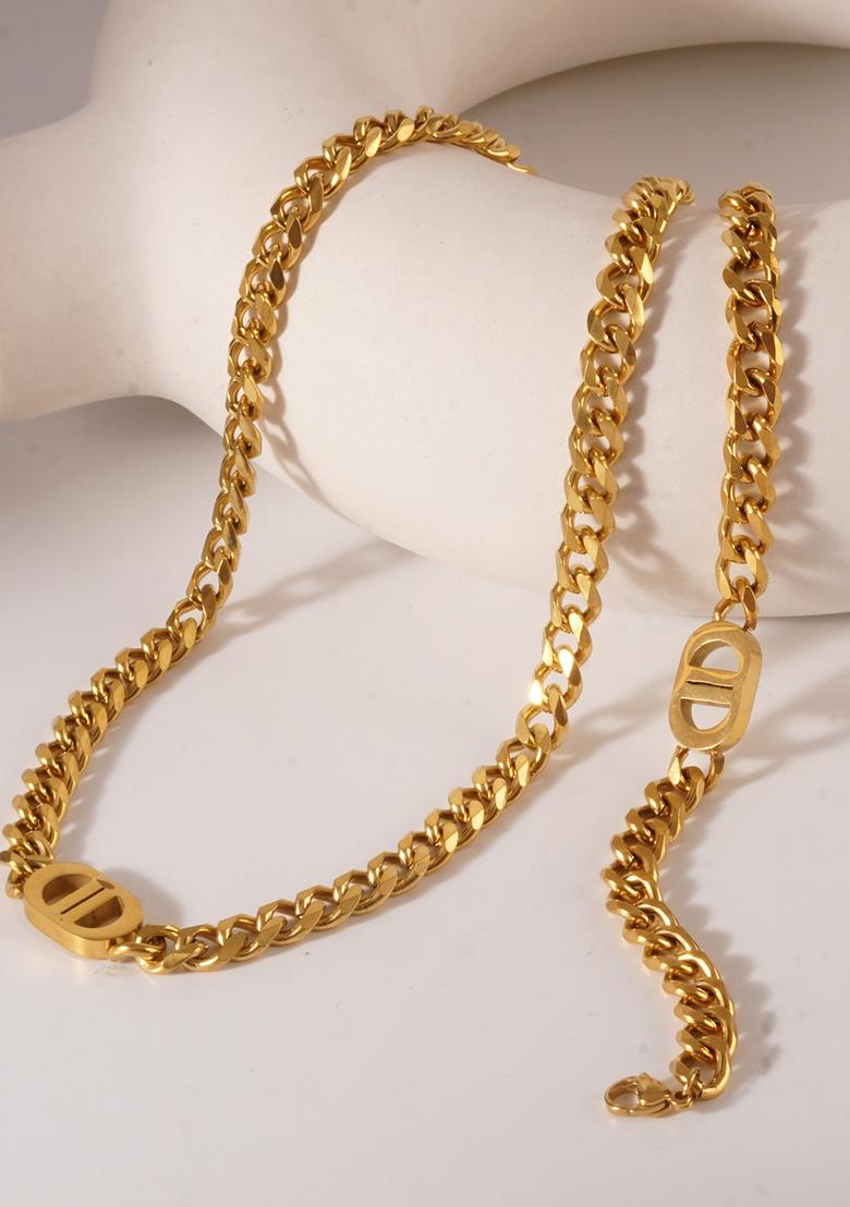 18K Gold Plated Waterproof Antitarnish Chain Link Necklace With Double D Monogram - Indya