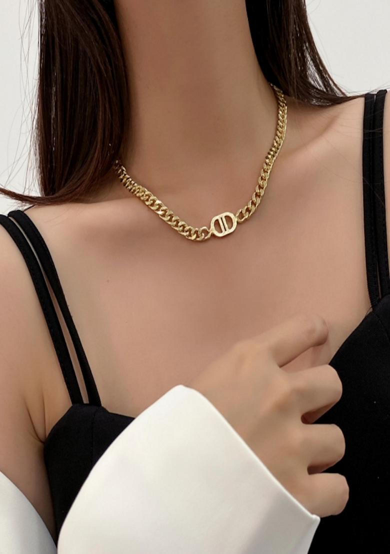 18K Gold Plated Waterproof Antitarnish Chain Link Necklace With Double D Monogram - Indya
