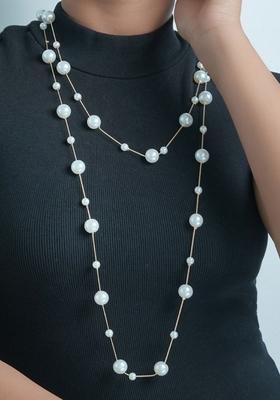 18K Gold Plated Waterproof Anti Tarnish Layered Pearl Long Necklace