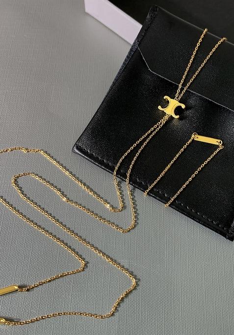 18K Gold Plated Waterproof Anti Tarnish Double Crescent Lariat Neckchain
