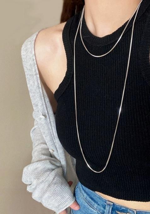 Silver Plated 1.2Mm Long Snake Chain Necklace