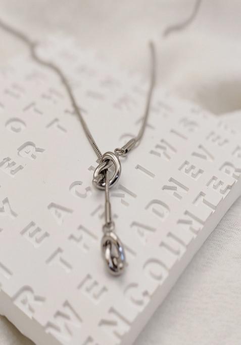 Silver Plated Long Tassel Knot Necklace