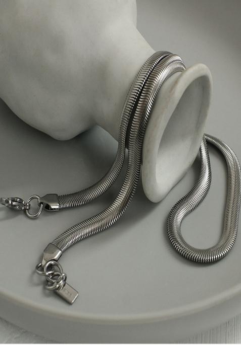 Silver Plated Flat Snake Chain Necklace