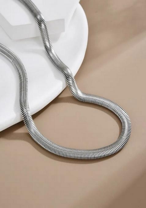 Silver Plated 6Mm Flat Snake Chain Necklace