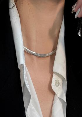 Silver Plated Stainless Steel Antitarnish 5Mm Flat Snake Chain Necklace