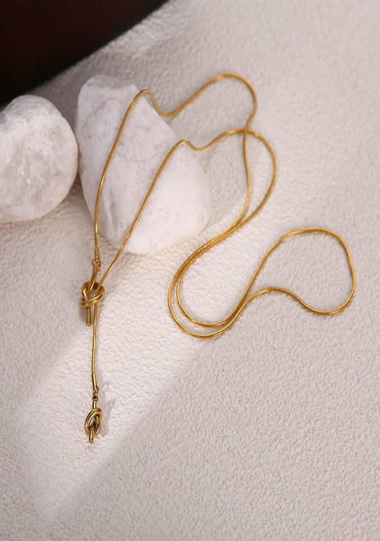 18K Gold Plated Long Tassel Knot Necklace - Indya