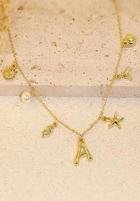 18K Gold Plated Waterproof Anti Tarnish Initial Letter A Sea Charm Necklace