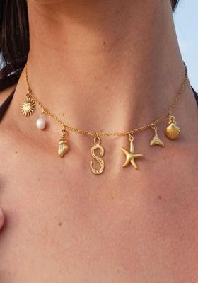 18K Gold Plated Waterproof Anti Tarnish Initial Letter S Sea Charm Necklace