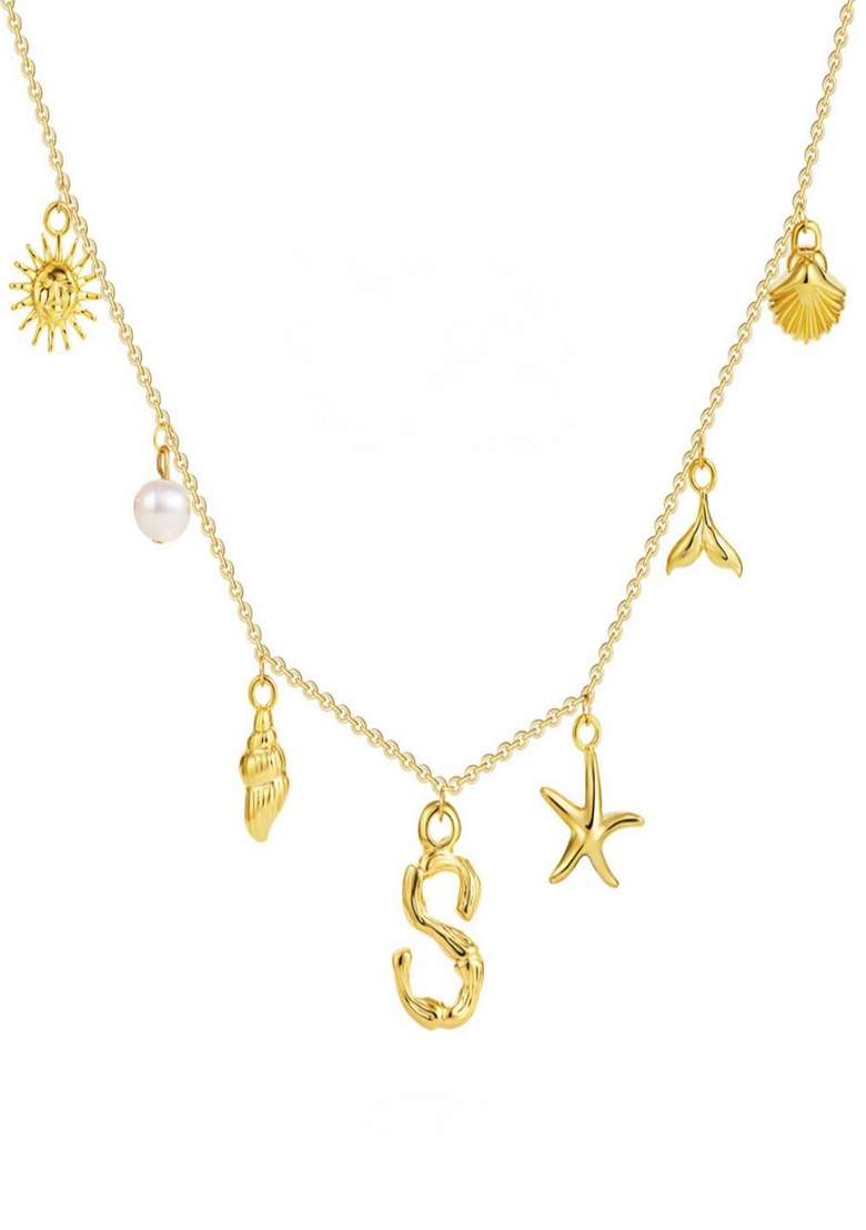 18K Gold Plated Waterproof Anti Tarnish Initial Letter S Sea Charm Necklace - Indya