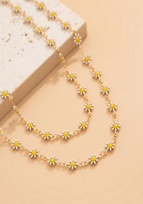 Gold Plated Daisy Floral Body Chain And Y Shaped Lariat Type Long Necklace