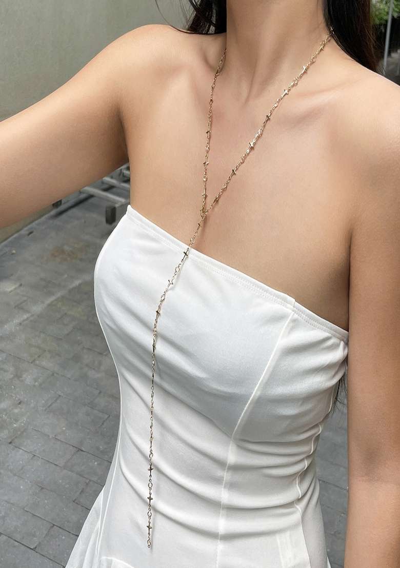 Gold Plated Cross And Stone Body Chain And Y Shaped Lariat Type Long Necklace - Indya