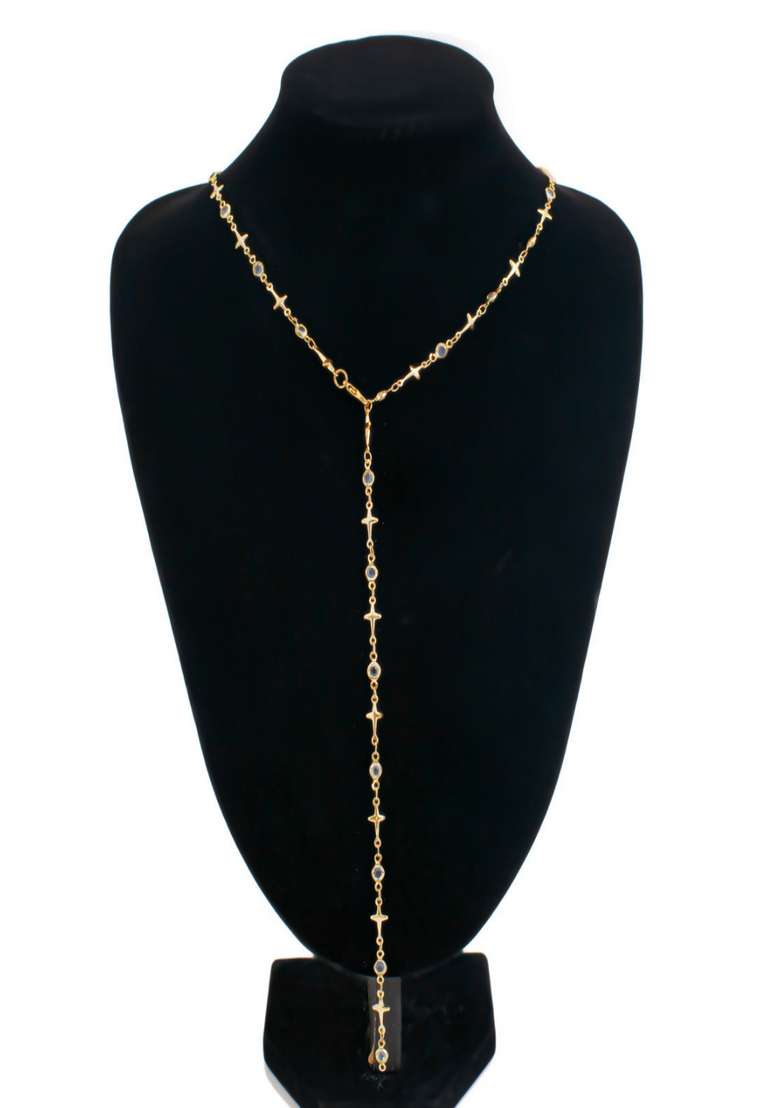 Gold Plated Cross And Stone Body Chain And Y Shaped Lariat Type Long Necklace - Indya