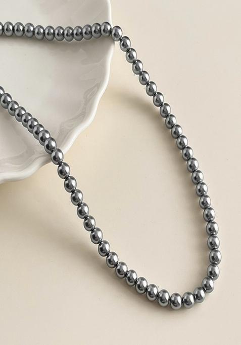 Dianty Chain Grey 4Mm Pearls Beaded Necklace