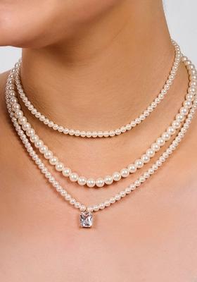 Dianty Chain White 4Mm Pearls Beaded Necklace