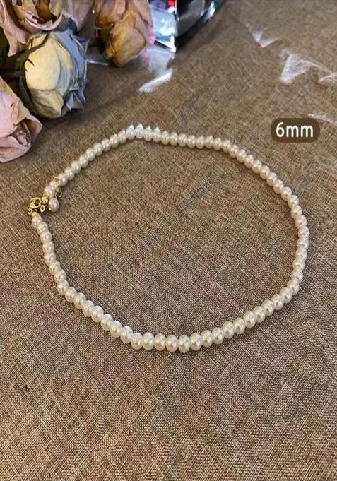 Dianty Chain White 6Mm Pearls Beaded Necklace