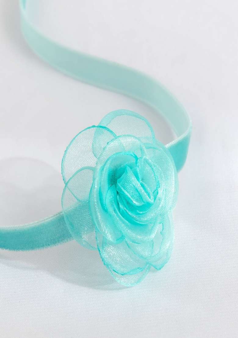 Blue Mesh Floral Wrap Around String Choker Necklace - Indya