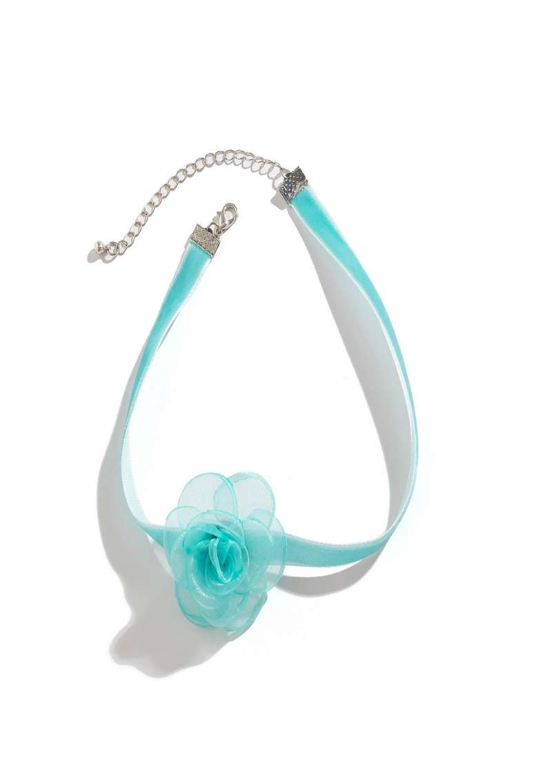 Blue Mesh Floral Wrap Around String Choker Necklace - Indya