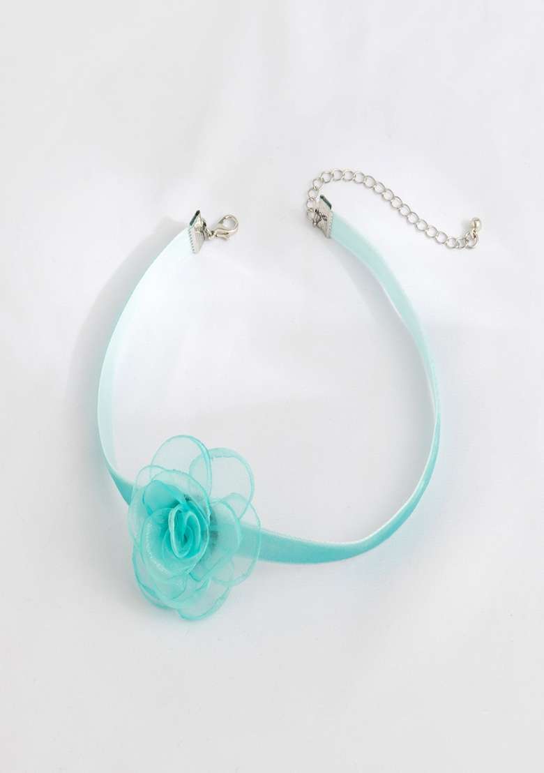 Blue Mesh Floral Wrap Around String Choker Necklace - Indya