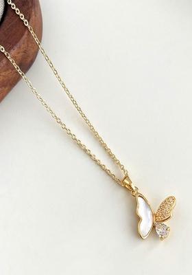 18K Gold Plated Waterproof Antitarnish White Shell Butterfly Pendant Necklace