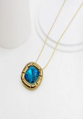 18K Gold Plated Waterproof Antitarnish Aqua Blue Zircon Pendant Necklace