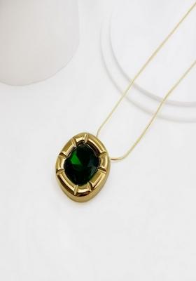 18K Gold Plated Waterproof Antitarnish Green Zircon Pendant Necklace