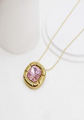 18K Gold Plated Waterproof Antitarnish Pink Zircon Pendant Necklace