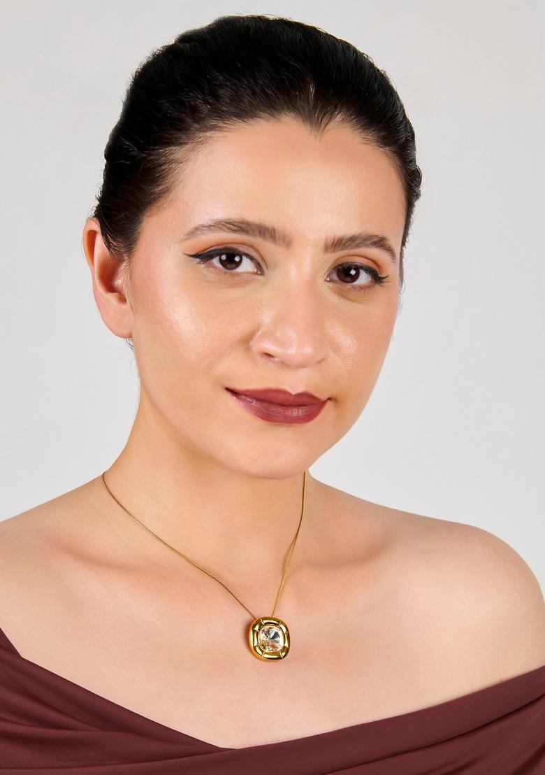 18K Gold Plated Waterproof Antitarnish White Zircon Pendant Necklace - Indya