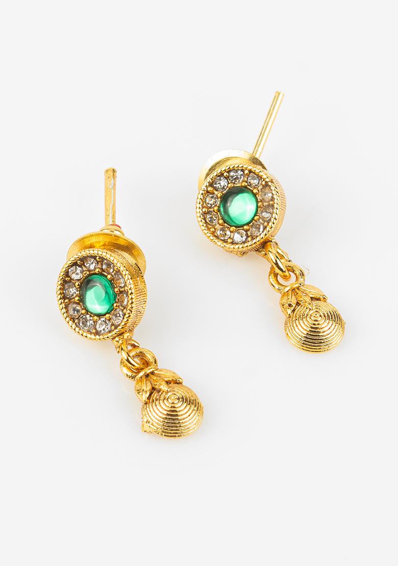 Green Gold Artificial Stone Necklace - Indya