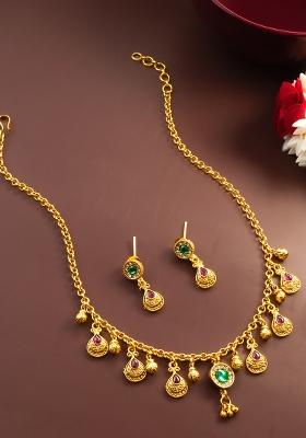 Golden Gold Artificial Stone Necklace