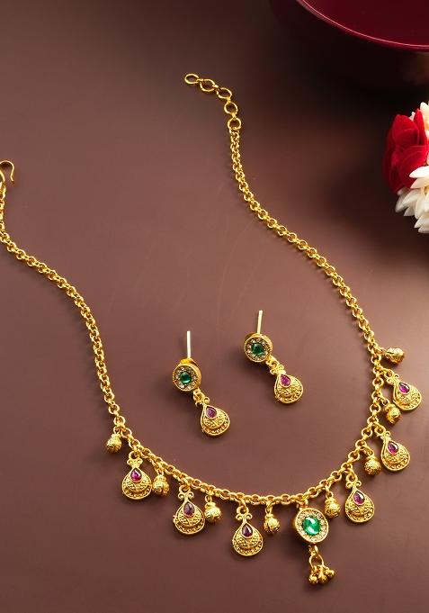 Golden Gold Artificial Stone Necklace