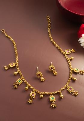 Golden Gold Artificial Stone Necklace