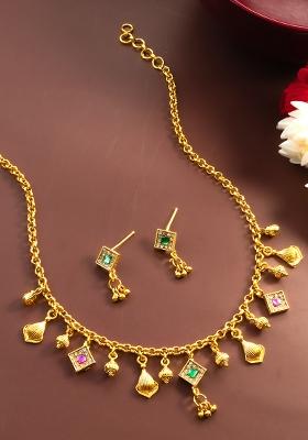 Golden Gold Artificial Stone Necklace