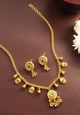Golden Gold Artificial Stone Necklace