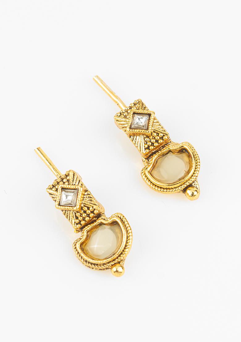 Golden Gold Artificial Stone Necklace - Indya